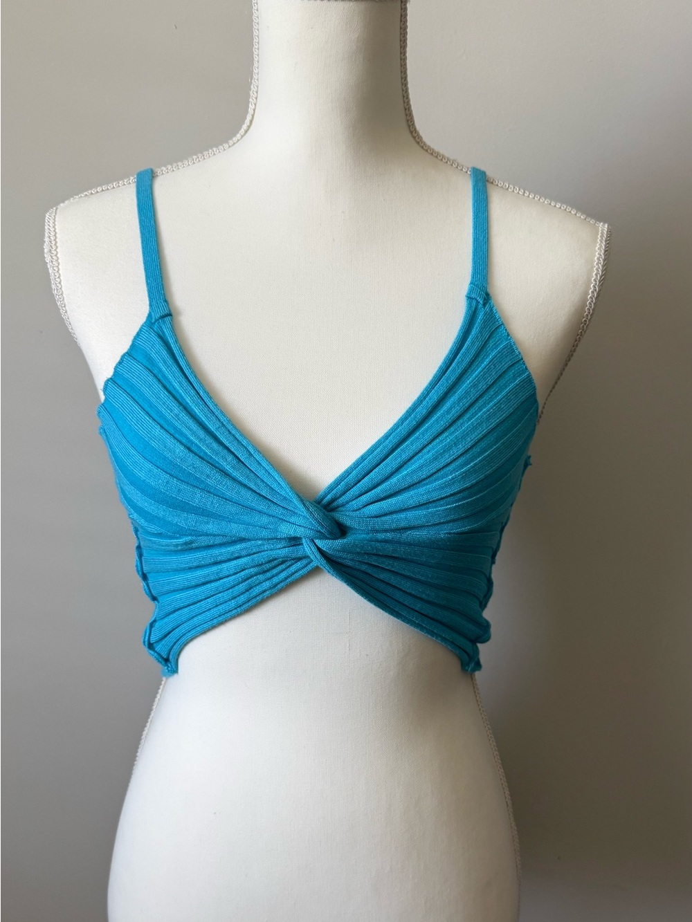 superdown Ribbed Twist Crop Tank - Turquoise